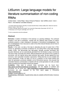 LitSumm: Large language models for literature summarisation of non-coding RNAs