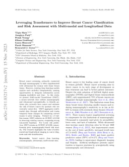 Leveraging Transformers to Improve Breast Cancer Classification and Risk
  Assessment with Multi-modal and Longitudinal Data