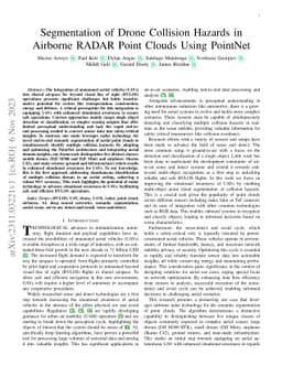 Segmentation of Drone Collision Hazards in Airborne RADAR Point Clouds
  Using PointNet