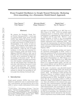 From Coupled Oscillators to Graph Neural Networks: Reducing
  Over-smoothing via a Kuramoto Model-based Approach