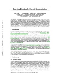 Learning Disentangled Speech Representations