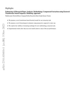 Enhancing AI Research Paper Analysis: Methodology Component Extraction
  using Factored Transformer-based Sequence Modeling Approach