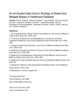 An AI-Guided Data Centric Strategy to Detect and Mitigate Biases in
  Healthcare Datasets