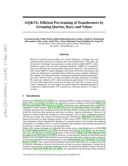 GQKVA: Efficient Pre-training of Transformers by Grouping Queries, Keys,
  and Values