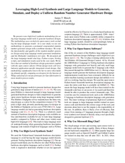 Leveraging High-Level Synthesis and Large Language Models to Generate,
  Simulate, and Deploy a Uniform Random Number Generator Hardware Design