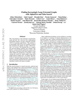 Finding Increasingly Large Extremal Graphs with AlphaZero and Tabu
  Search