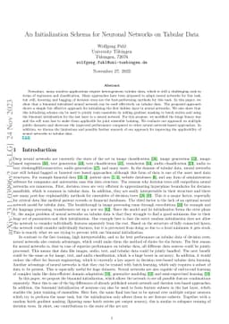 An Initialization Schema for Neuronal Networks on Tabular Data