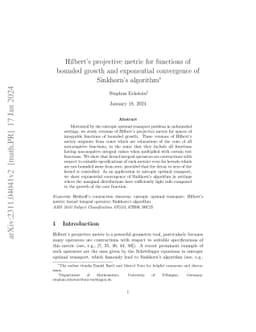 Hilbert's projective metric for functions of bounded growth and exponential convergence of Sinkhorn's algorithm