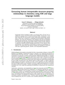 Extracting human interpretable structure-property relationships in
  chemistry using XAI and large language models