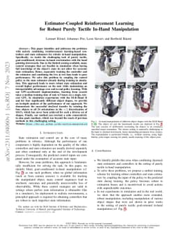Estimator-Coupled Reinforcement Learning for Robust Purely Tactile
  In-Hand Manipulation