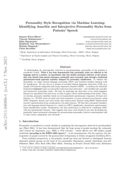 Personality Style Recognition via Machine Learning: Identifying
  Anaclitic and Introjective Personality Styles from Patients' Speech