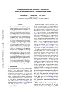 Towards Interpretable Sequence Continuation: Analyzing Shared Circuits
  in Large Language Models