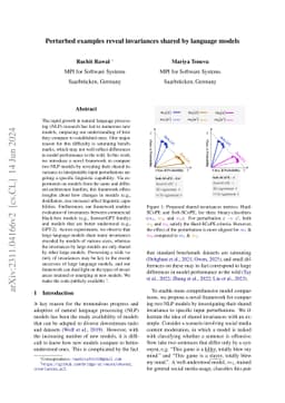 Perturbed examples reveal invariances shared by language models