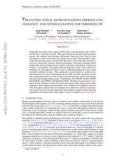 Selective Visual Representations Improve Convergence and Generalization
  for Embodied AI
