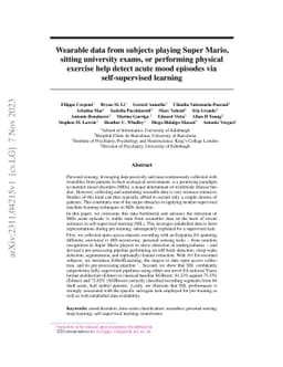 Wearable data from subjects playing Super Mario, sitting university
  exams, or performing physical exercise help detect acute mood episodes via
  self-supervised learning