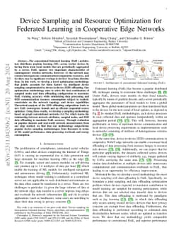 Device Sampling and Resource Optimization for Federated Learning in
  Cooperative Edge Networks