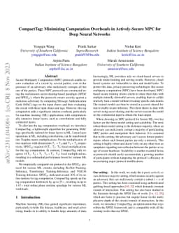 CompactTag: Minimizing Computation Overheads in Actively-Secure MPC for
  Deep Neural Networks