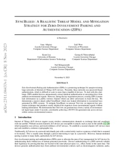 SyncBleed: A Realistic Threat Model and Mitigation Strategy for
  Zero-Involvement Pairing and Authentication (ZIPA)