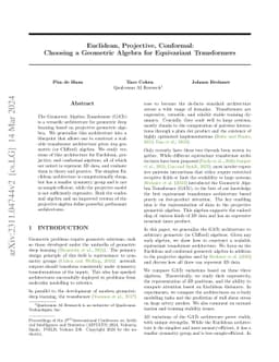 Euclidean, Projective, Conformal: Choosing a Geometric Algebra for
  Equivariant Transformers