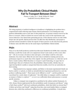 Why Do Probabilistic Clinical Models Fail To Transport Between Sites?