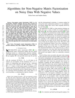 Algorithms for Non-Negative Matrix Factorization on Noisy Data With
  Negative Values