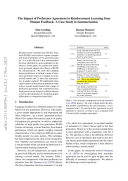 The Impact of Preference Agreement in Reinforcement Learning from Human
  Feedback: A Case Study in Summarization