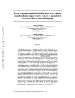 Large language models implicitly learn to straighten neural sentence
  trajectories to construct a predictive representation of natural language
