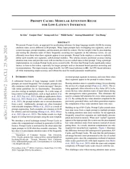 Prompt Cache: Modular Attention Reuse for Low-Latency Inference