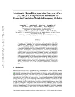 Multimodal Clinical Benchmark for Emergency Care (MC-BEC): A
  Comprehensive Benchmark for Evaluating Foundation Models in Emergency
  Medicine