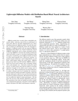 Lightweight Diffusion Models with Distillation-Based Block Neural
  Architecture Search