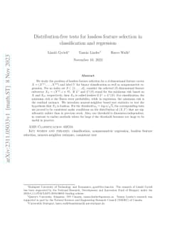 Distribution-free tests for lossless feature selection in classification
  and regression