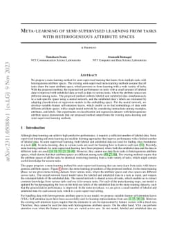 Meta-learning of semi-supervised learning from tasks with heterogeneous
  attribute spaces