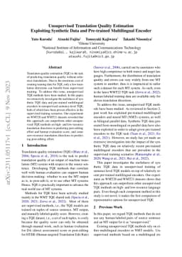 Unsupervised Translation Quality Estimation Exploiting Synthetic Data
  and Pre-trained Multilingual Encoder
