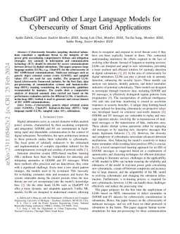 ChatGPT and Other Large Language Models for Cybersecurity of Smart Grid
  Applications