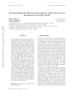 Do Ensembling and Meta-Learning Improve Outlier Detection in Randomized
  Controlled Trials?