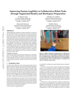 Improving Human Legibility in Collaborative Robot Tasks through
  Augmented Reality and Workspace Preparation