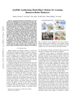SynH2R: Synthesizing Hand-Object Motions for Learning Human-to-Robot Handovers