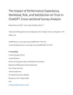 The Impact of Performance Expectancy, Workload, Risk, and Satisfaction
  on Trust in ChatGPT: Cross-sectional Survey Analysis