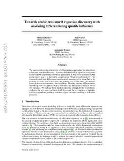 Towards stable real-world equation discovery with assessing
  differentiating quality influence
