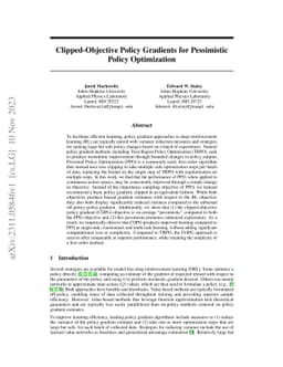Clipped-Objective Policy Gradients for Pessimistic Policy Optimization