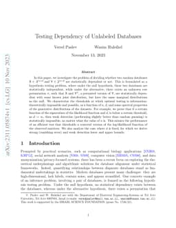 Testing Dependency of Unlabeled Databases
