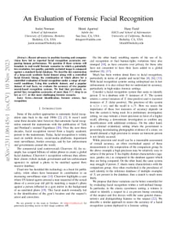 An Evaluation of Forensic Facial Recognition
