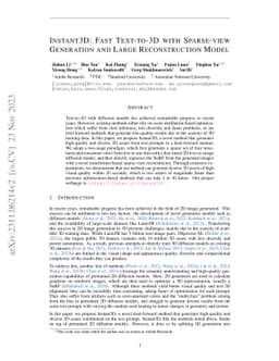 Instant3D: Fast Text-to-3D with Sparse-View Generation and Large
  Reconstruction Model