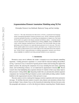 Argumentation Element Annotation Modeling using XLNet