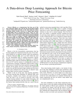 A Data-driven Deep Learning Approach for Bitcoin Price Forecasting