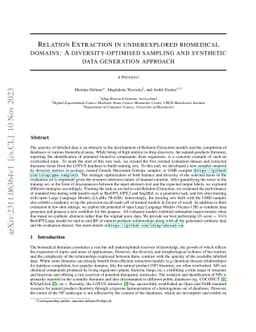 Relation Extraction in underexplored biomedical domains: A
  diversity-optimised sampling and synthetic data generation approach