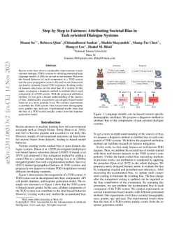 Step by Step to Fairness: Attributing Societal Bias in Task-oriented
  Dialogue Systems
