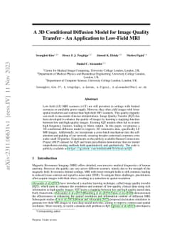 A 3D Conditional Diffusion Model for Image Quality Transfer -- An
  Application to Low-Field MRI