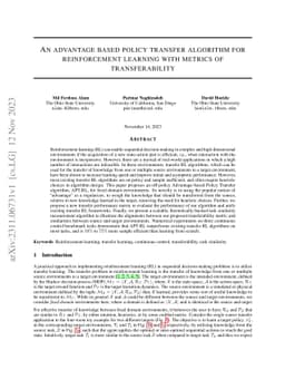 An advantage based policy transfer algorithm for reinforcement learning
  with metrics of transferability
