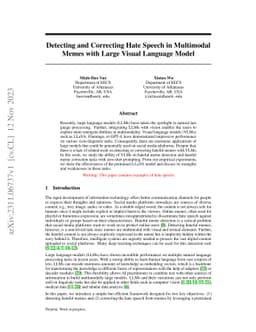 Detecting and Correcting Hate Speech in Multimodal Memes with Large
  Visual Language Model